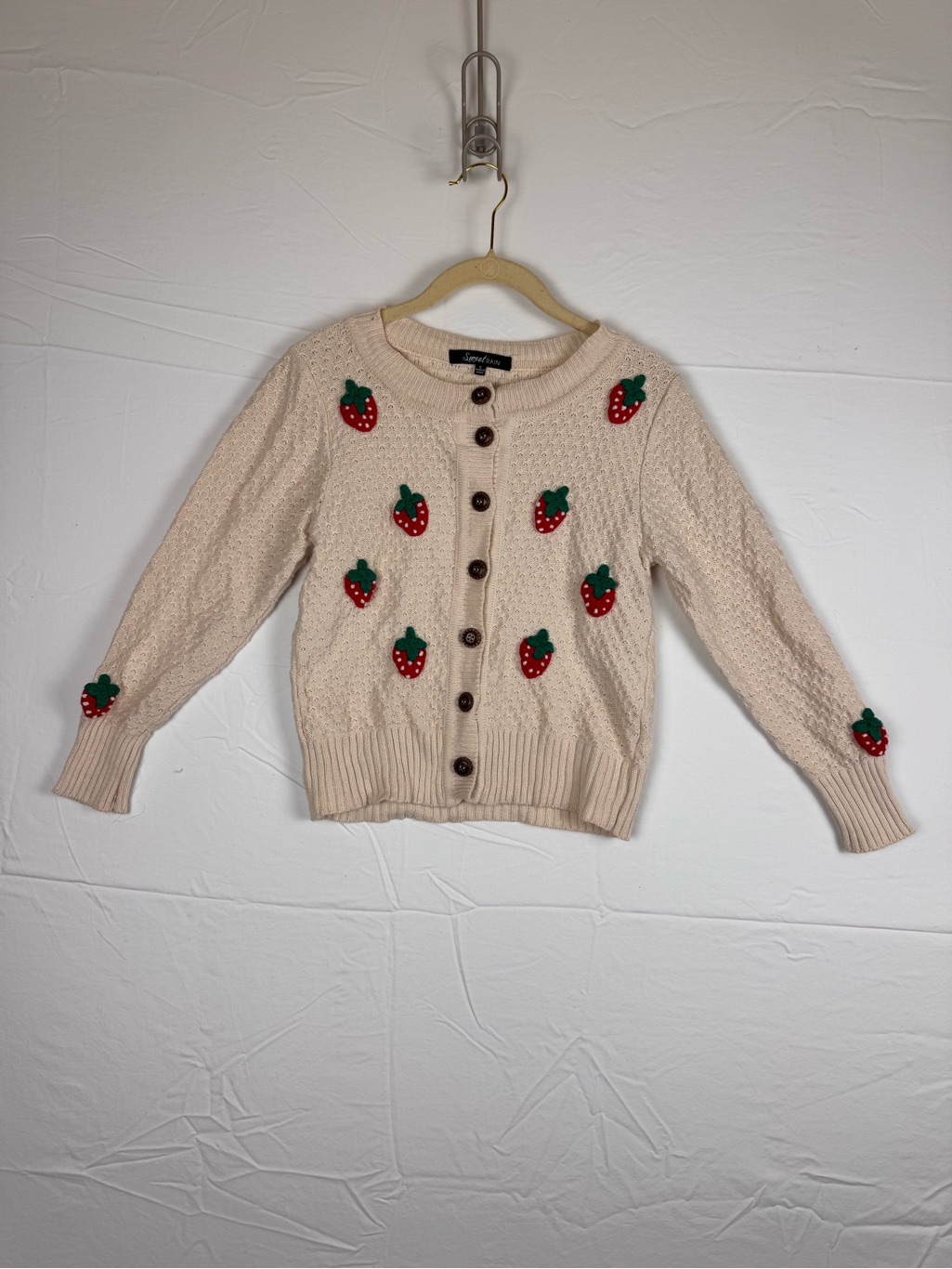 Strawberry Embroidery Cream Knit Cardigan  Brand Sweet Rain